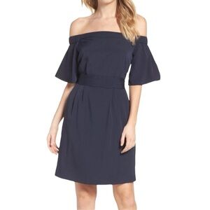 EUC Eliza J Off the Shoulder Obi Dress Sz 6 in Navy